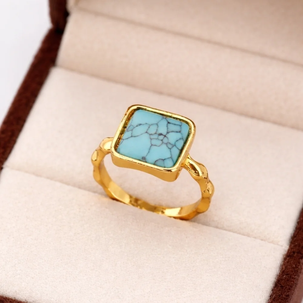 Bezel Set Turquoise Ring with 18k Gold Plating Size 6